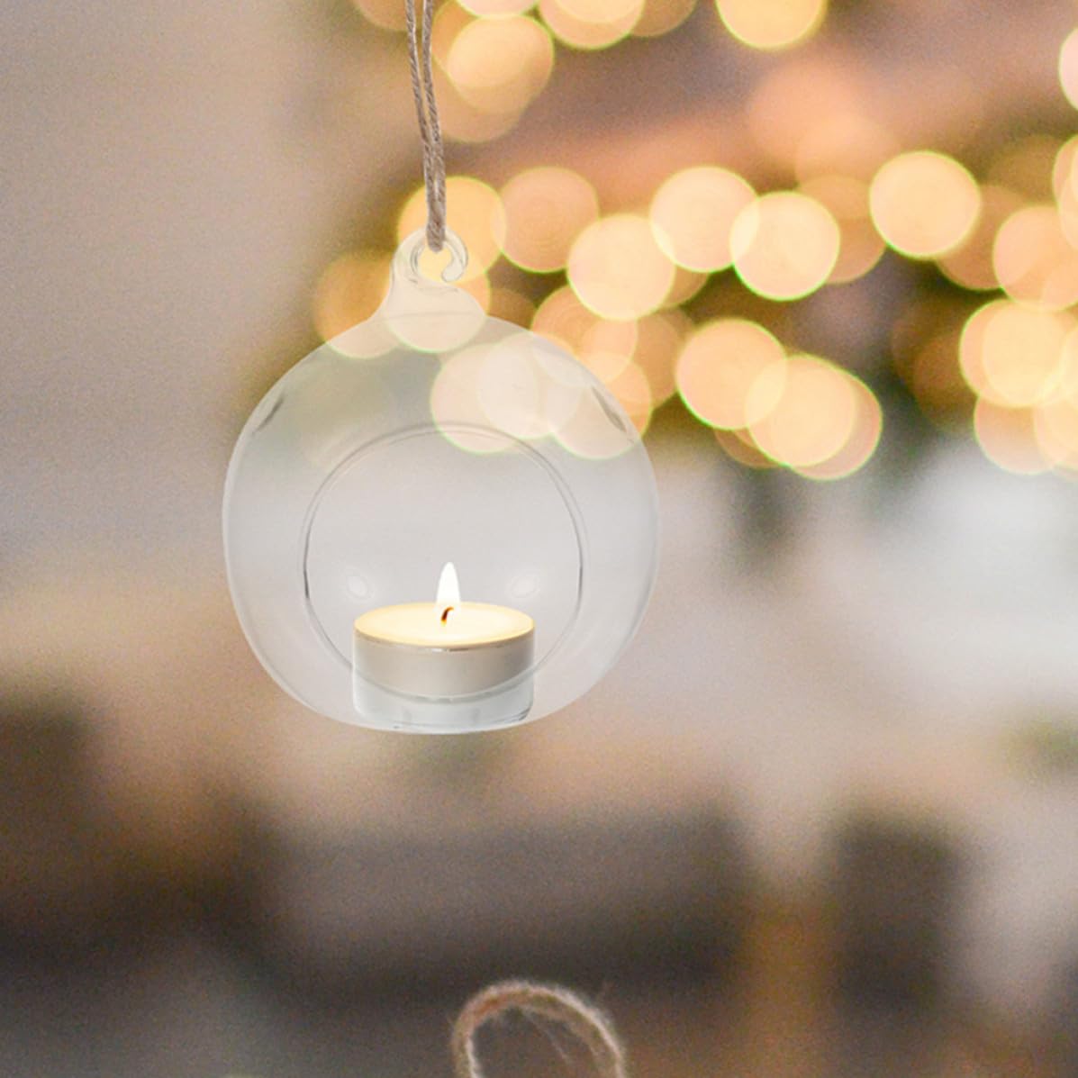 Hemobllo Portacandele da Tè in Vetro a Forma di Sfera Sospesa 6 Pezzi Corda per Decorazioni Natalizie e Aria per New Year e Thanksgiving Day