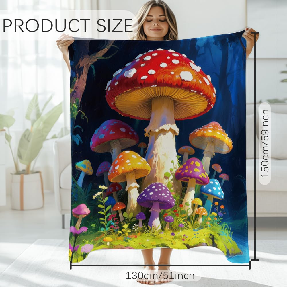 GLOBLELAND Forest Mushroom Throw for Women Men 59×51 inch Spring Mushroom Soft Cozy Flannel Blanket Plants Washable Fuzzy Throw Blanket for Home Office Room Bed Sofa Chair Gift