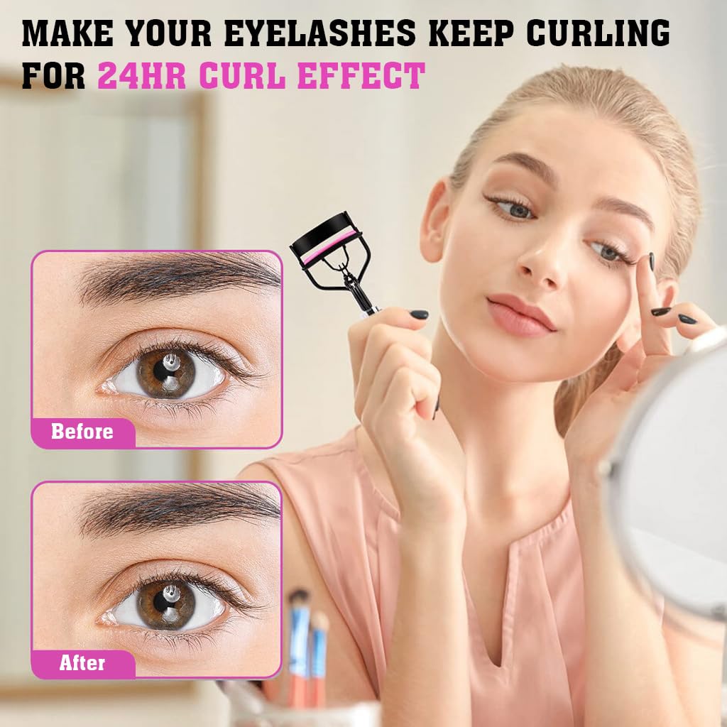 MAYCREATE® Eyelash Curlers Kit, Set of 5Pcs Makeup Tools, Includes Eyelash Curlers with 10 Silicone Refills Pads, Dual Head Eyebrow Brush, Eyelash Brush, False Eyelash Tweezer, Steel Mascara Brushes 2