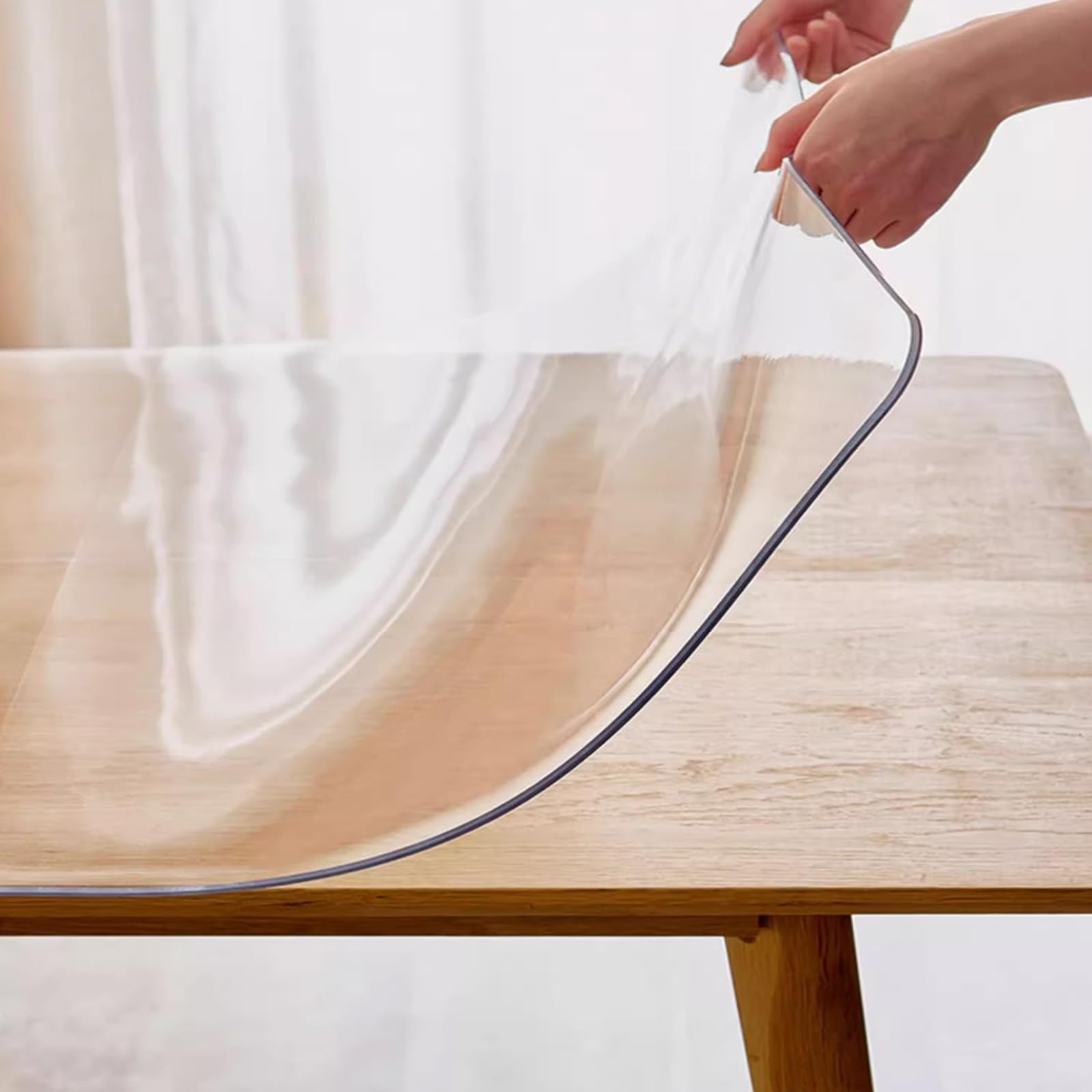 PVC Clear Table Protector Clear PVC Soft Glass Table Protector 1.5mm Water proofOil-Proof Bevel Edge Multiple Sizes(80x130cm/31x51in)