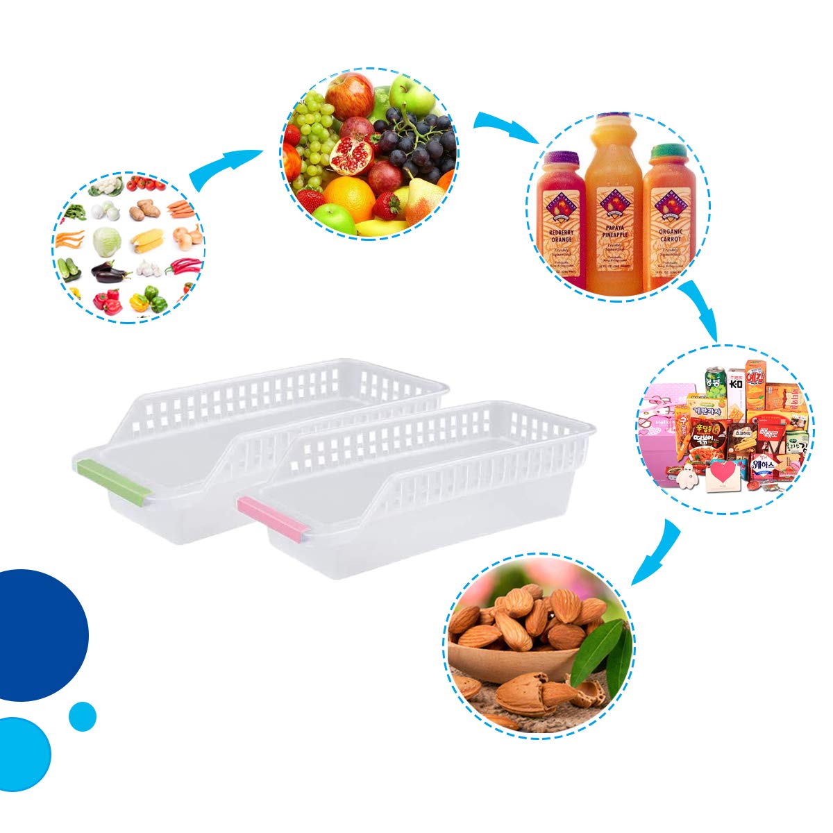 Organizer Frigorifero, 6 Pz PP Plastica Frigorifero Conservazione Cestini Impilabil Contenitori Frigo Cassetti Frigoriferi Vaschette Salvaspazio per Organizzazione Scaffali Cucina Dispensa