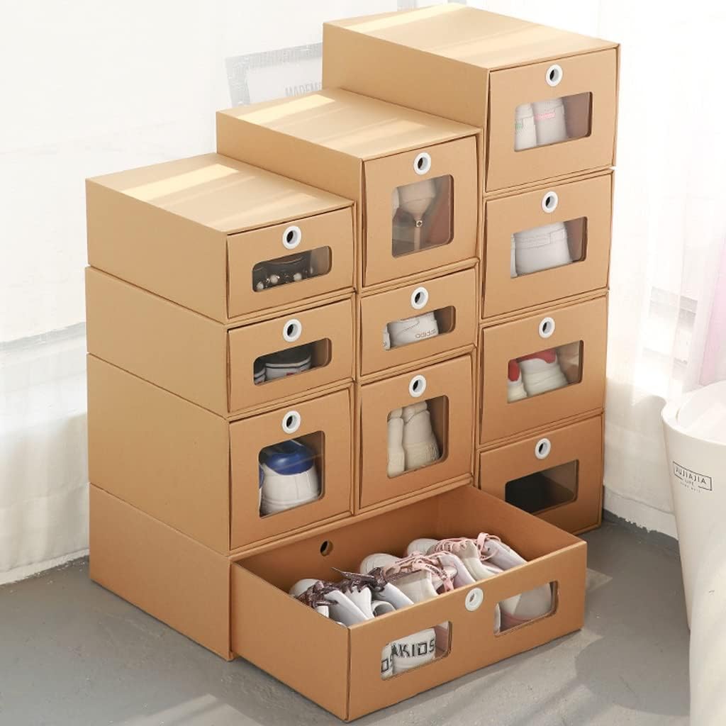 数量限定！靴収納ボックス透明な靴キャビネットラッククラフト紙靴箱カートン紙の引き出しストレージ10パック (Size : 42cm*60cm) 介護靴 ファスナー