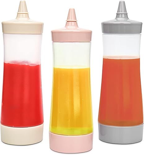 Botellas de plástico para condimentos con tapa, 12 onzas, transparentes, paquete de 3