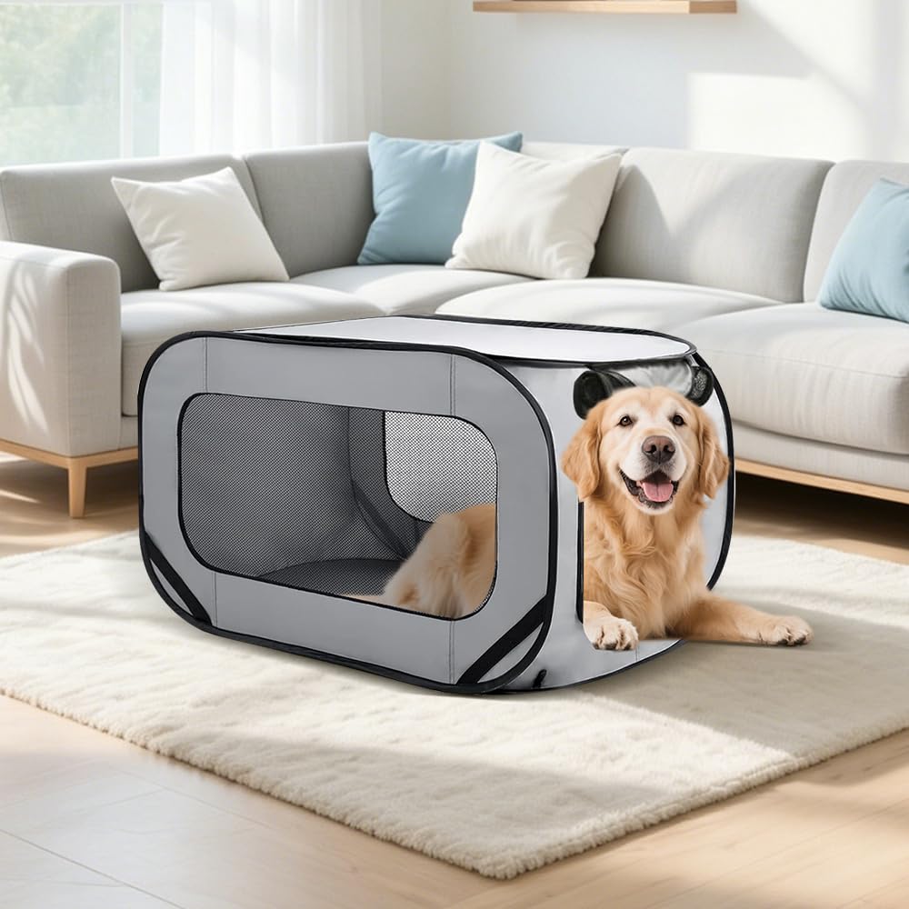 Hundetransportbox Faltbar, 92x52x52cm Pop-Up-Transportbox Hund Katze, Tragbarer Hundebox, Oxford Stoff Auto Haustiertransportbox für Katzen & Hunde bis 29.5 kg