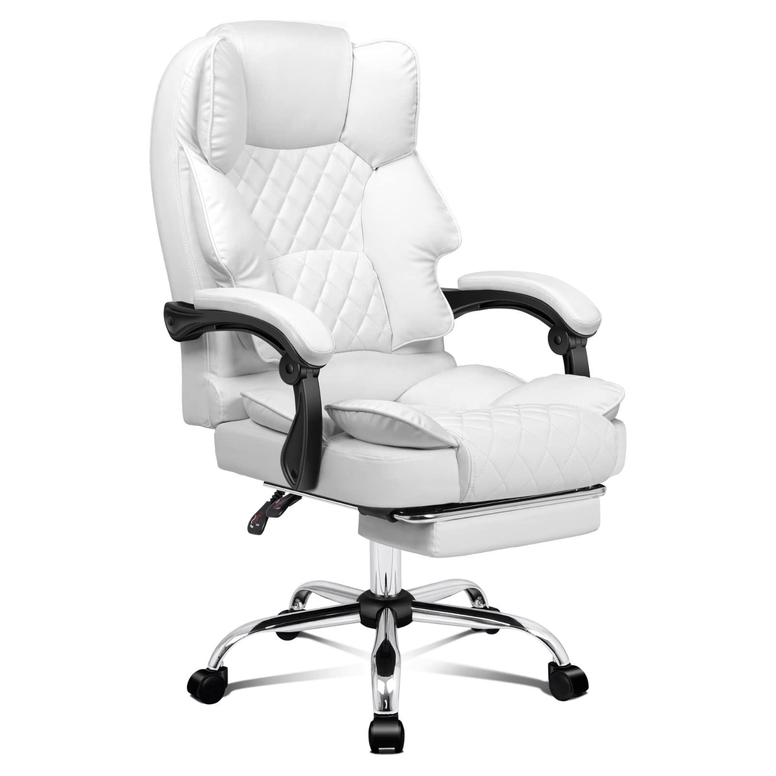 ALFORDSON Ergonomic White Gaming Computer Racer Swivel Chair with Footrest and Adjustable Height, Home Leather Chair with Lumber and Back Support, Office Chair with 150° Recline - Brett White w/ Footrest