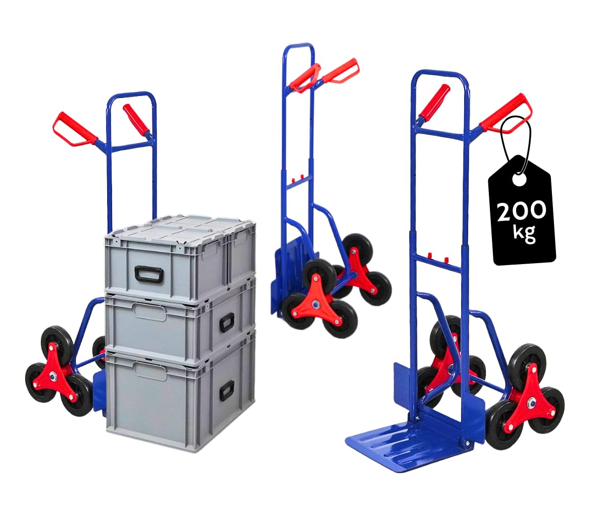 PROREGAL Odin Treppensteiger – Treppentransportkarre, 200 kg Tragkraft, Stahlrahmen, Hartgummi-Räder, klappbare Schaufel, Blau