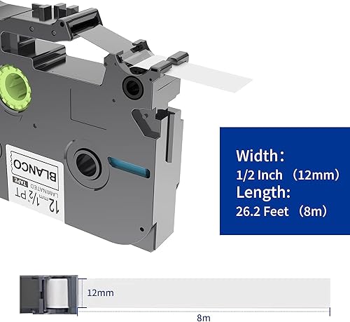 Miniatura 3 de 3 cintas de repuesto para rotuladora Brother P-Touch, cinta TZe de 0.472 in 0.47 laminada blanca, compatible con Brother Label Maker Tape P Touch