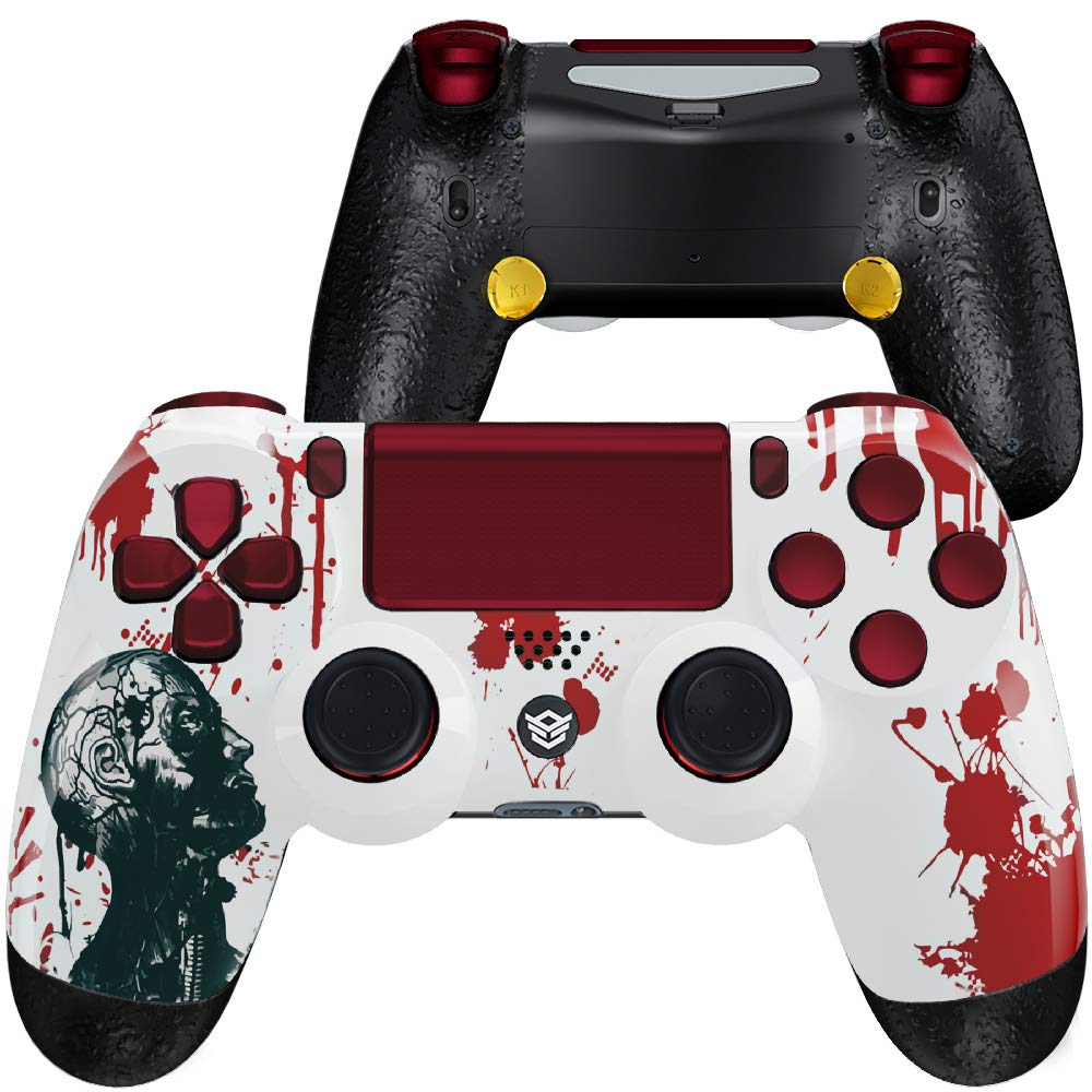 HexGaming Esports Spike Controller 2 Mappable Rear Buttons & Interchangeable Thumbsticks & Triggers Stop Compatible with ps4 Controller Custom Controller PC Wireless FPS Gamepad - Zombie Blood