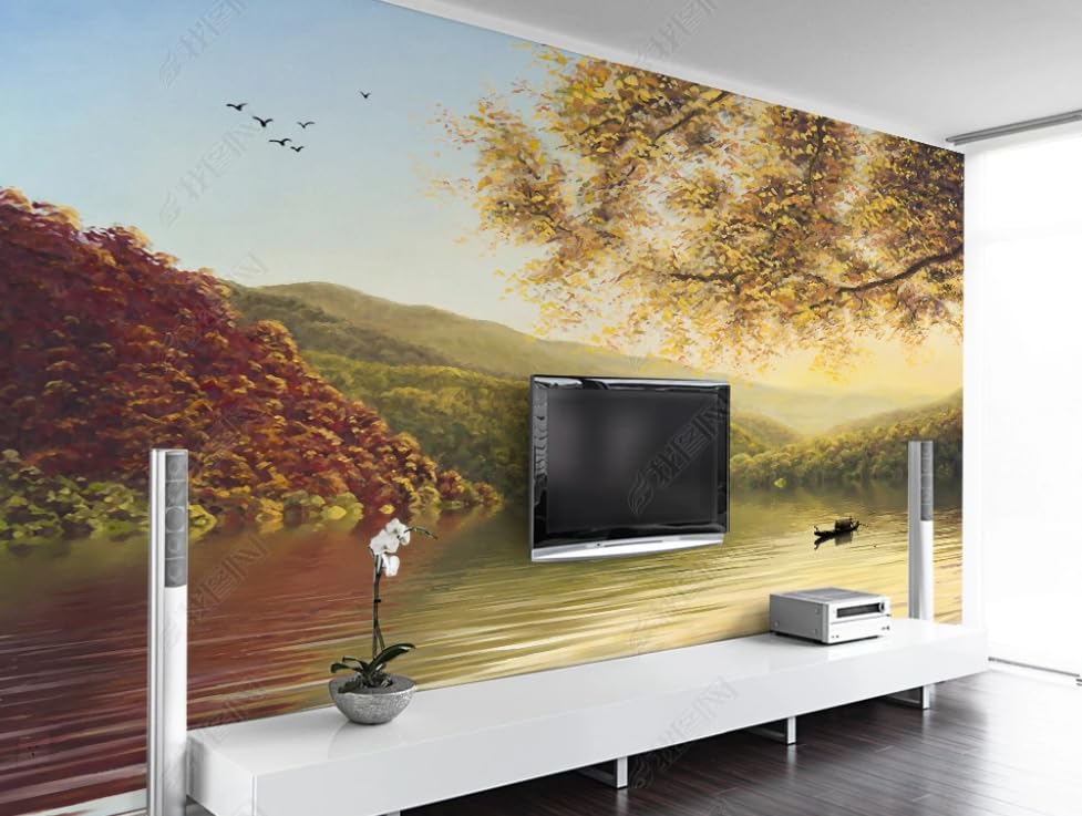 Papier peint intissé pour agrandir un salon sombre avec un poster mural lac