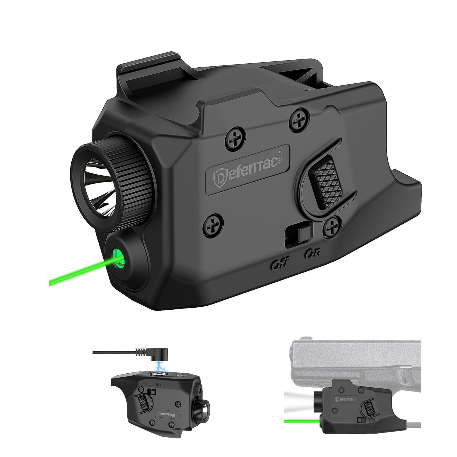 DEFENTAC 350lm Green Pistol Laser Light Combo is Solely Compatible with Glock G3 17/19/21/22/30/31 G4/5 17/19/20/21/22/23/29/32/35, Magnetic Rechargeable