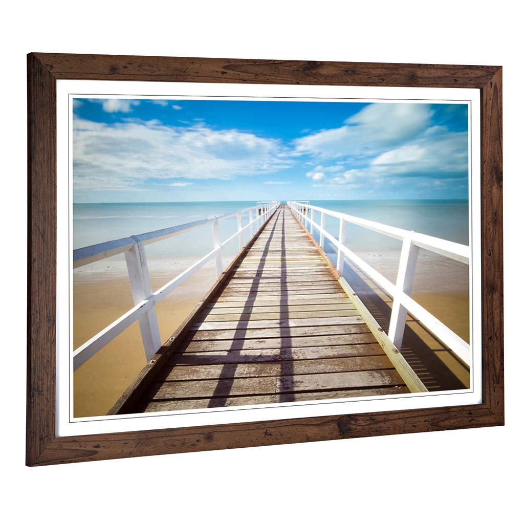 Big Box Art Framed Print of Seascape Beach Pier Design | Wall Art Picture | Home Decor for Kitchen, Living, Dining Room, Lounge, Bedroom, Hallway, Office, Walnut, A2 / 24.5x18 Inch / 62x45cm