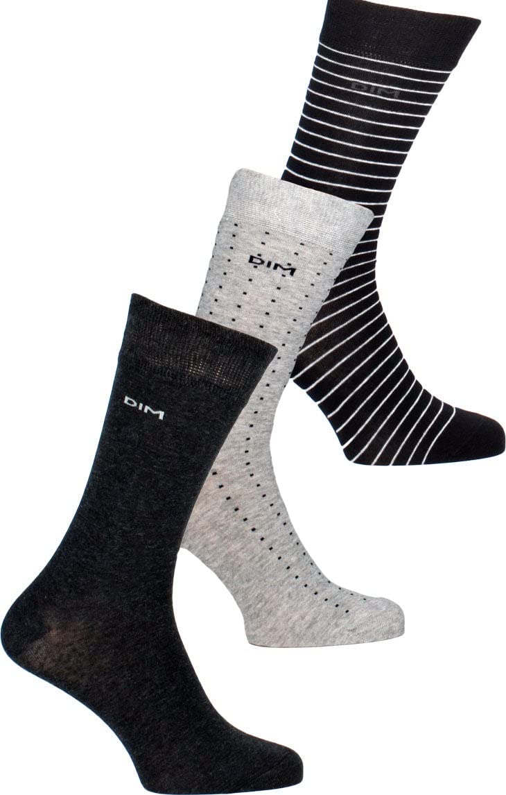 Dim Pack Of 3 Pairs Of Cotton Style Socks Men's Black + Grey + Charcoal Size 43