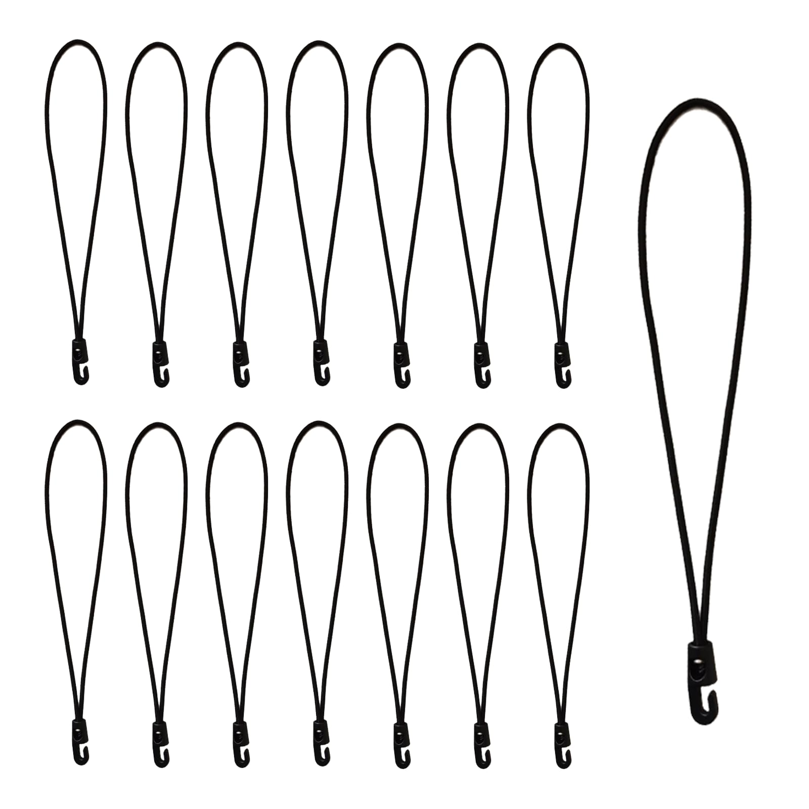 Targonix Black 15-Piece Bungee Cords With Hooks, Elastic Tie-Down Straps For Tarps, Tents, Camping, Garden, And Outdoor Use, 25Cm/9.8In