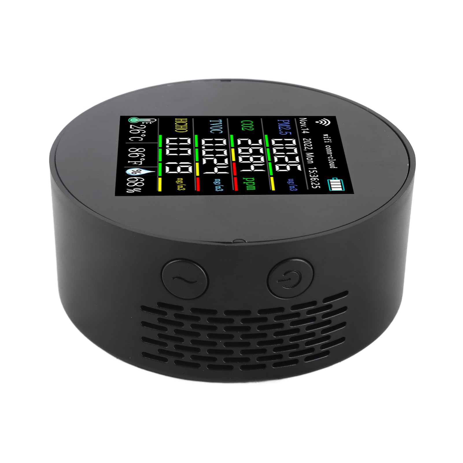 FTVOGUE Monitor Jakości Powietrza Wi-Fi Tester CO2, Przenośny Miernik Jakości Powietrza 7 w 1 z Kolorowym Wyświetlaczem, PM2.5 TVOC HCHO śledzenie Wilgotności Temperatury w Szklarni w Domu