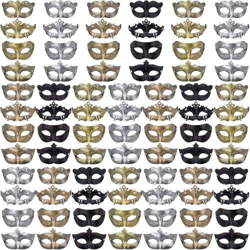FEQO 80 Pièces Masque Vénitien Mascarade Vintage Antiques Masqué Rétro Mascarade Carnaval pour Femme Homme(Papillon, Prince, Princesse, Peri)