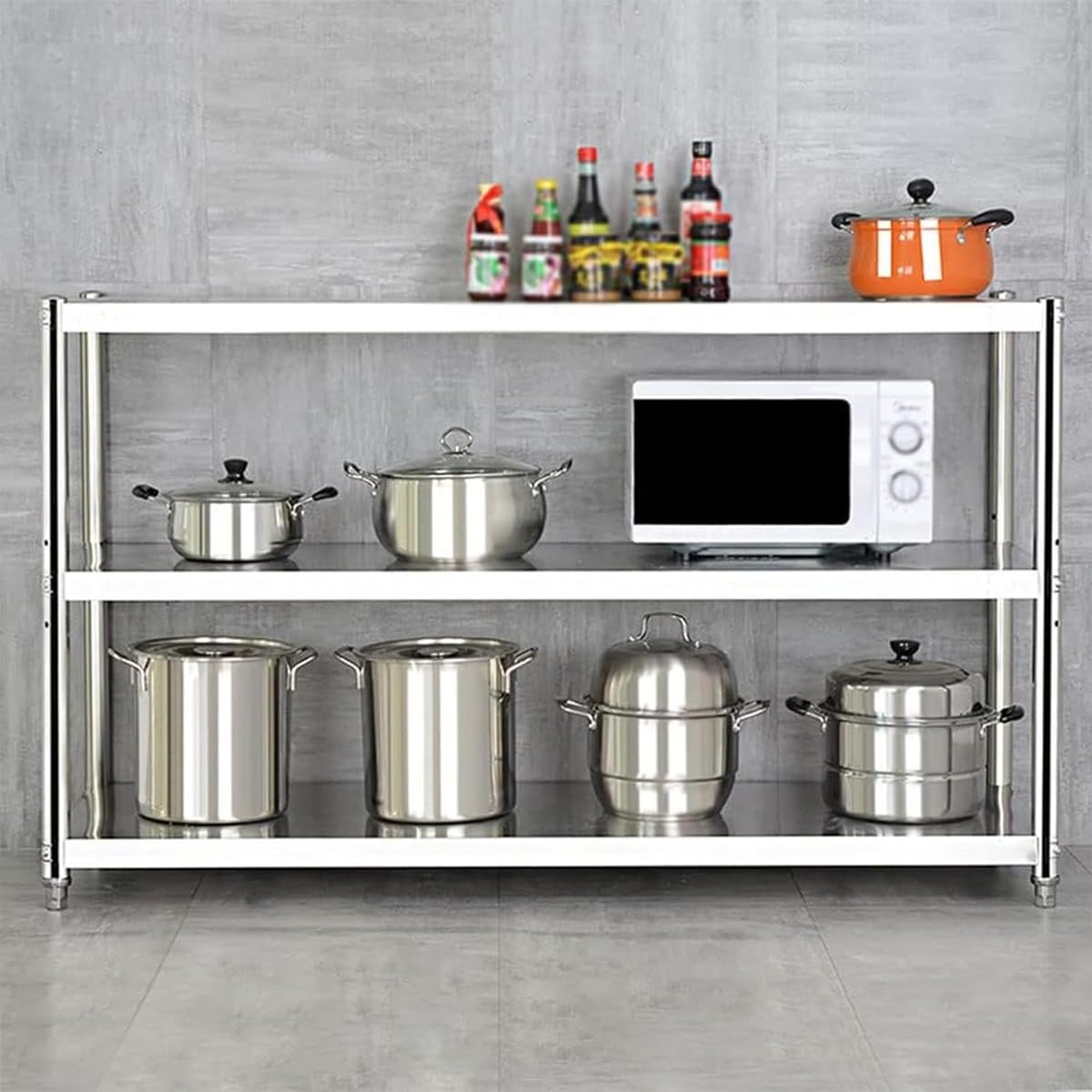 Banco da Lavoro Piano di Lavoro in Acciaio Inox per Cucina Tavolo da Preparazione Inox A 3 Ripiani Scaffalatura per Cucine Commerciali 60x40x80cm