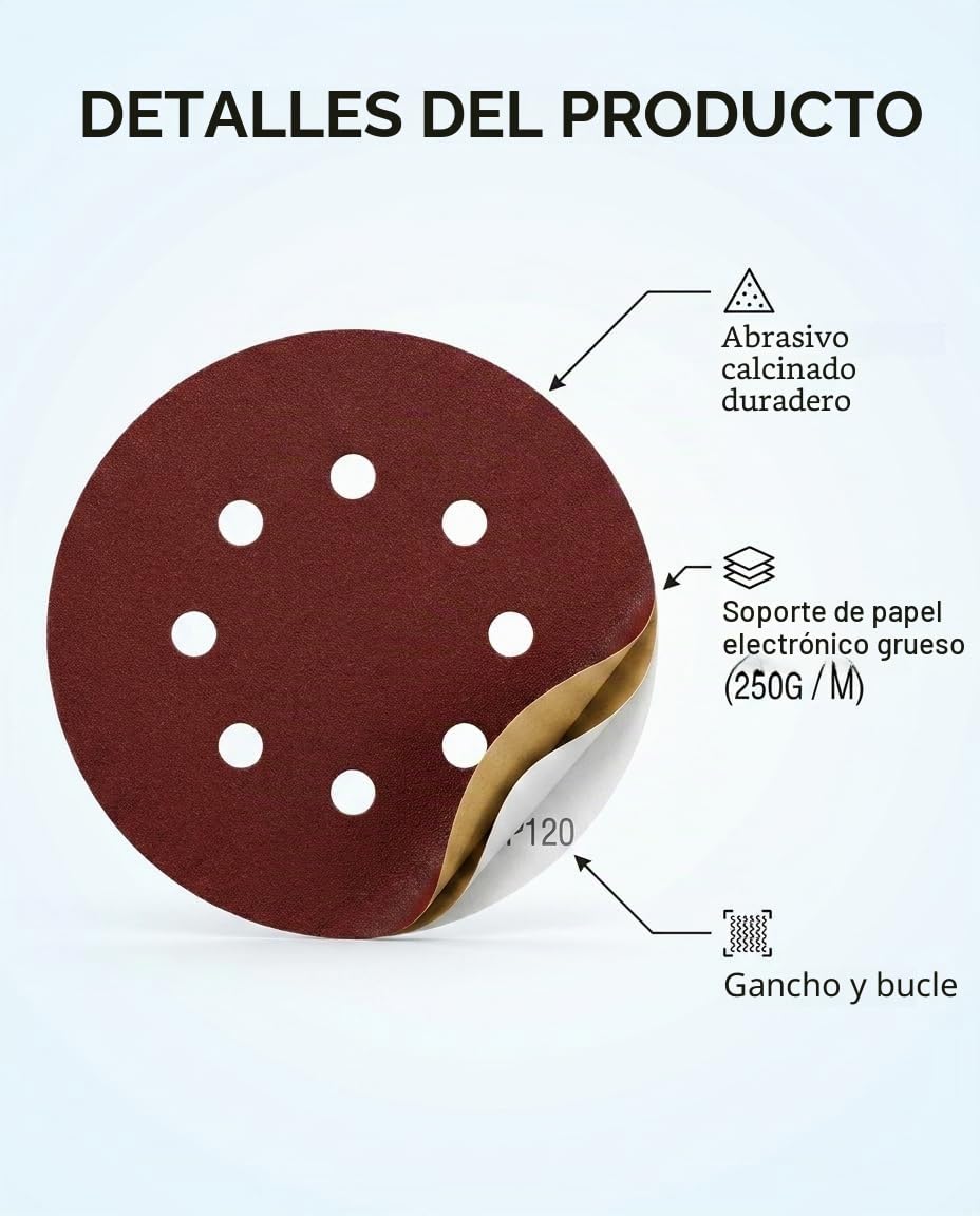 Discos de lija de 180 mm, grano 40, 30 unidades, papel de lija de 180 mm para lijadora de cuello largo, lijadora de paneles de yeso (8 agujeros)