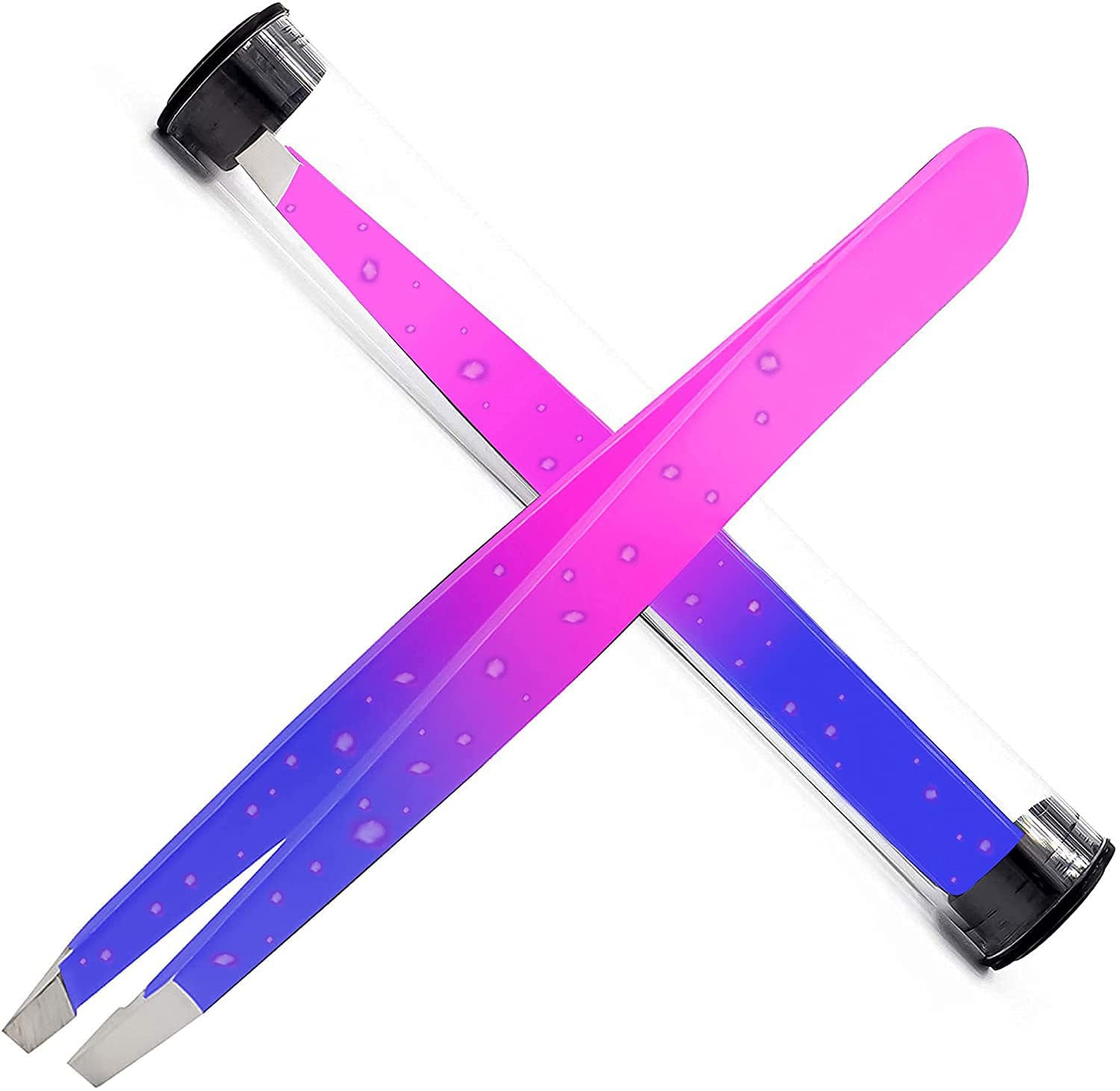 Professional Eyebrow Tweezers Slant Tip Precision Hair Tweezer for Men & Women Stainless Steel Best for Plucking Chin Facial Hair (Pink/Purple)