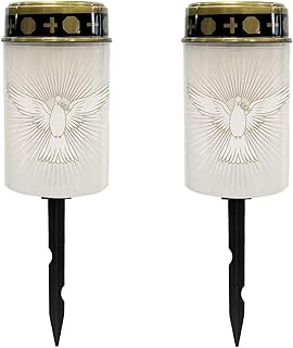 Golden Cross and Peace Dove Solar Memorial Lights for Graves Flameless Candle Lamp Waterproof Solar Powered Light for Prayer Grave Cemetery Garden Decor 2 Pcs