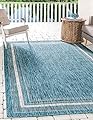 Unique Loom Outdoor Border Collection Area Rug - Soft Border (8'x 11' 4" Rectangle, Teal/ Ivory)