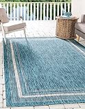 Unique Loom Outdoor Border Collection Area Rug - Soft Border (4' 1' x 6' 1' Rectangle, Teal/ Ivory)