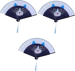 DECHOUS Dance Fan 3pcs Folding Fans Handheld Hand held Fans Silk Fans Festival Fan Cat Fan Hand Fan Gift Fan Cute Miss