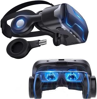 Fone De Ouvido Vr, óCulos De AtualizaçãO Vr Com Fones De Ouvido Remotos De Luz Azul Para Smartphone 4,7 A 6,0 ”, Visualizador De Realidade Virtual 3d Para Assistir Filmes E Videogames,Black
