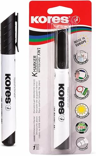 Kores XW1 Whiteboard Dry Wipe Marker, Bullet Tip, Black, Blister Pack of 1