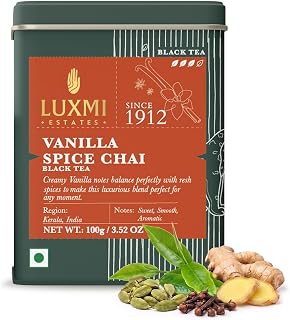LUXMI Estates Vanilla Spice Chai Loose Leaf Black Tea 100g/3.52oz (50 cups) | Smooth, Flavorful, Robust, Caffeinated