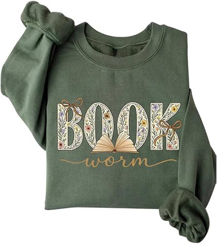 Bookworm Sweatshirts for Women Funny Floral Graphic Fleece Sweater