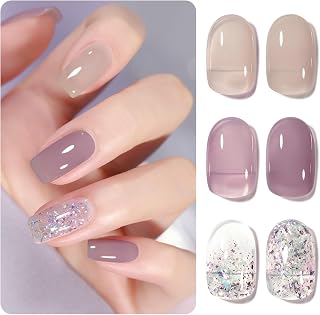 GAOY Gel Nail Polish Kit, 3 Colors 16ml Jelly Nude Purple Gray Glitter, Sheer Soak Off UV Gel Polish Set - Wild Orchids