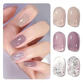 GAOY Gel Nail Polish Kit, 3 Colors 16ml Jelly Nude Purple Gray Glitter, Sheer Soak Off UV Gel Polish Set - Wild Orchids