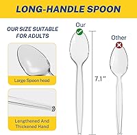Vista 2 de POSATE Cucharas de plástico de 7.1 pulgadas (60 unidades), cucharas desechables transparentes resistentes