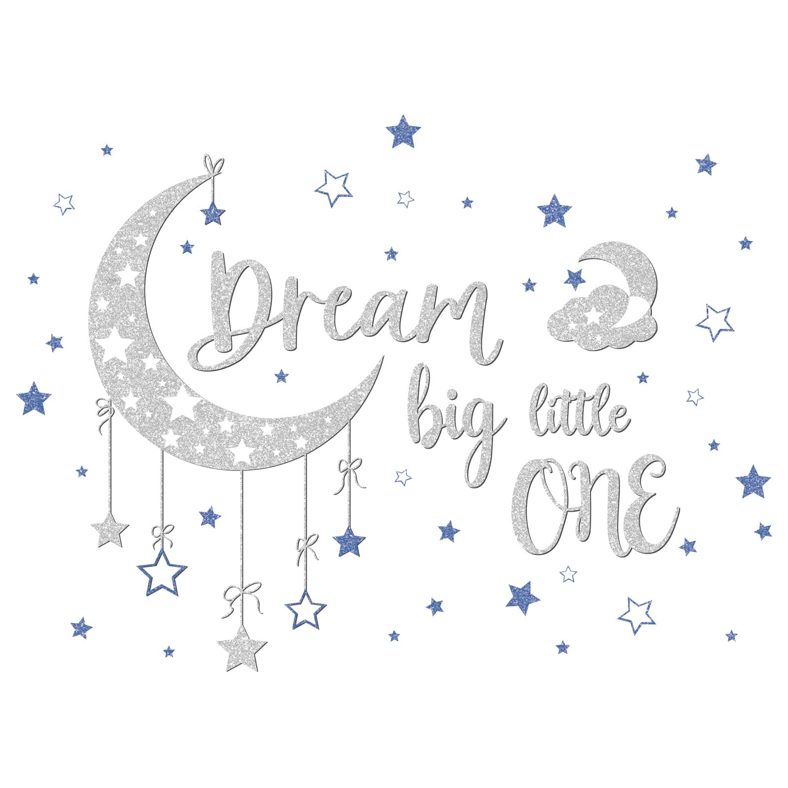 FUFUQUARE Dream Big Little One Quote Wall Stickers Silver Moon Wall Decals