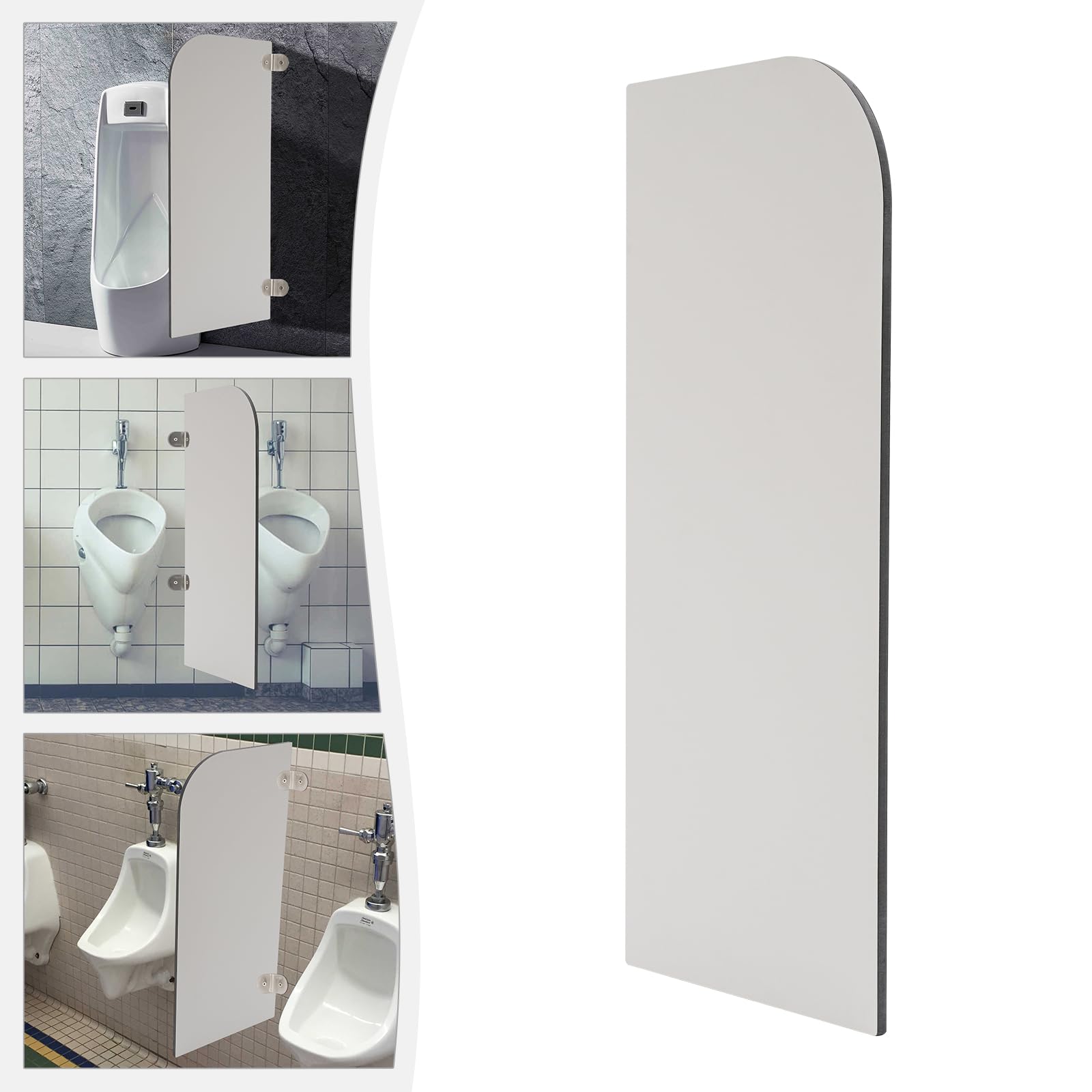 Pareti orinatoio 40 x 90 cm angolo rotondo, separazione WC con supporti in acciaio inox | 40 x 90 cm, angolo rotondo, laminato compatto, ignifugo, acciaio inox 304, pre-forato, per servizi igienici pubblici