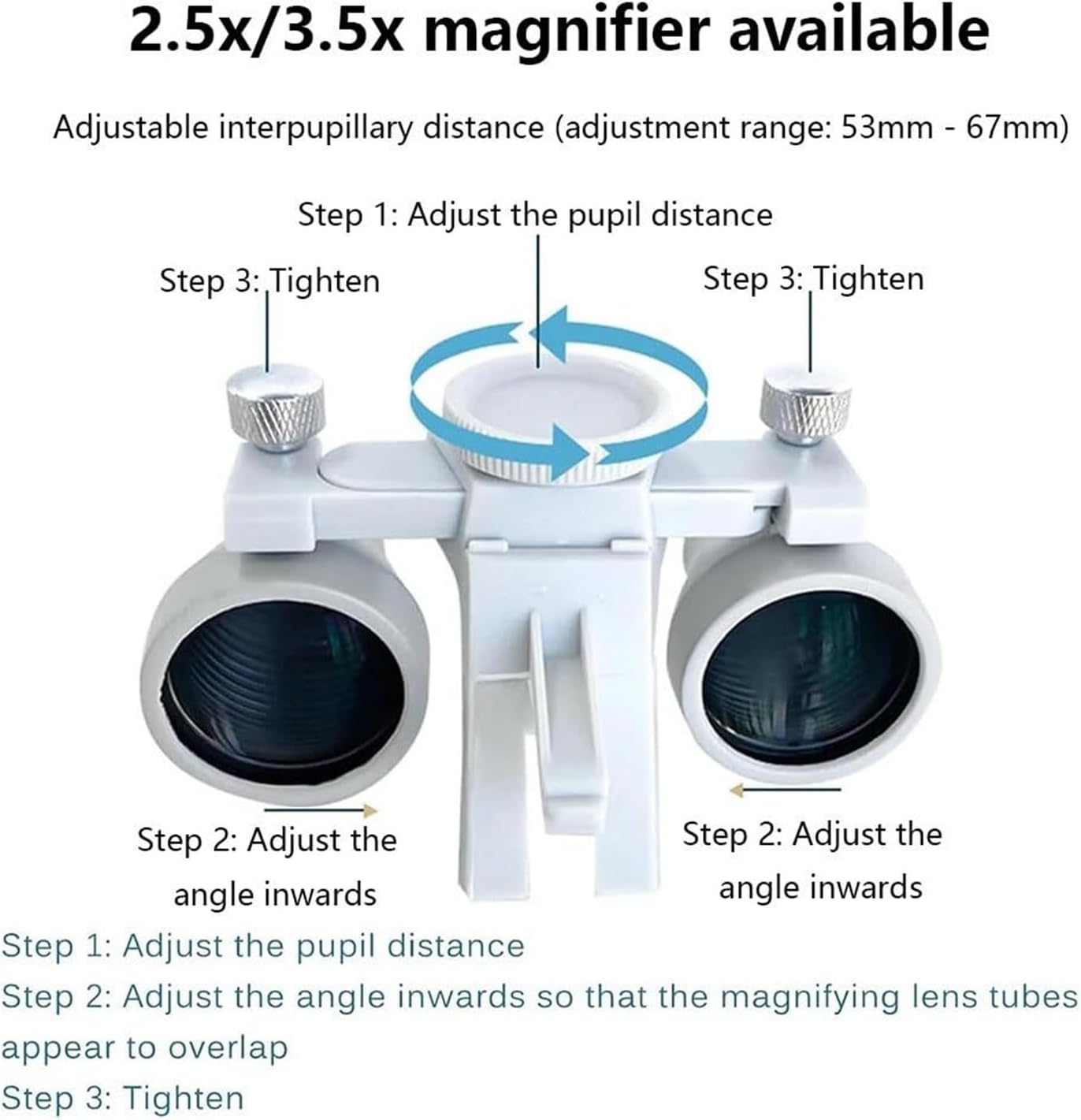 Head-Mounted Dental Loupes with LED Headlight, 2.5X/3.5X Magnification | Aluminum alloy frame, adjustable pupillary distance, for clinical and craft use, reduces eye strain