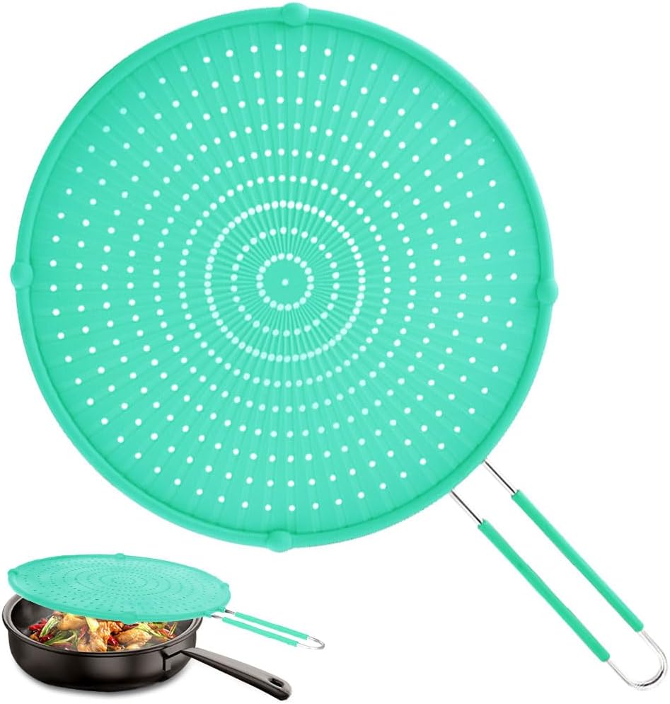 Apidgrowth Silicone Splatter Guard for Frying Pan - Heat-Resistant Grease Screen, Dishwasher Safe, Universal Fit 17.3x12.5in Green