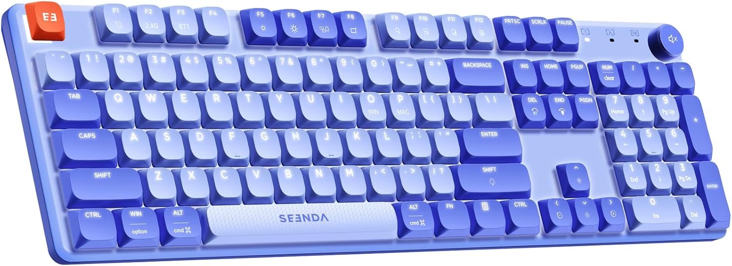 seenda Wireless Mechanical Blue Colorful Keyboard, Tactile Quiet Keyboard with Low