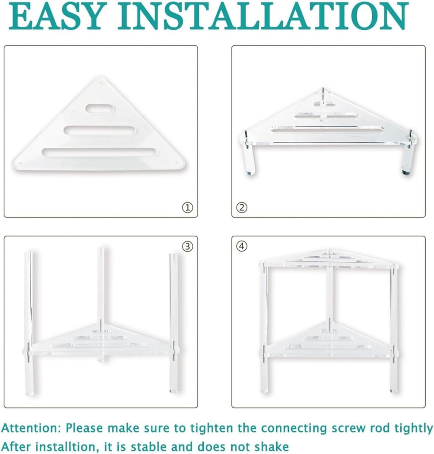 2 Tier Acrylic Corner Shower Caddy, Floor Standing Organizer with Easy Installation, Stylish and Versatile, Transparent Acrylic Material, Suitable for Humid Environment