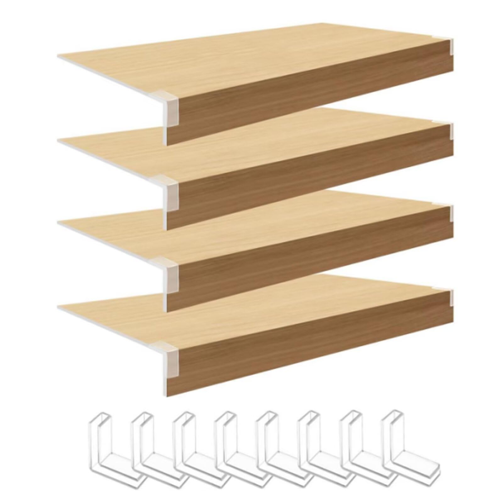 4 forros de madera de imitación para estantes, 61 x 25,4 cm, fundas extraíbles para estantes, roble elegante para soluciones de almacenamiento de alambre, accesorios de estante desmontables para una