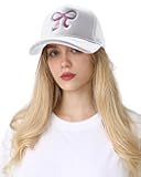 HENWASAI Womens Bowknot Embroidered Trucker Hat Trendy Mesh Baseball Cap Adjustable Snapback Cap Summer Girls Rope Hat