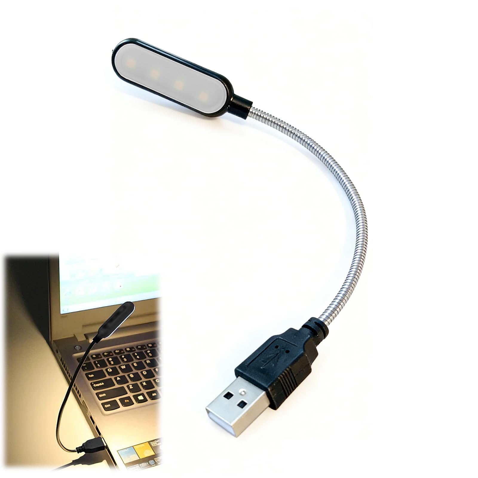 Terilamy USB Reading Lamp, Portable LED Lamp Flexible Gooseneck Computer Reading Lamp Clip on Laptop Keyboard Light White Night Light for Travel Camping Reading Worktops Desks [Energy Class A]