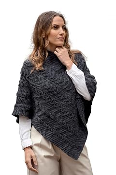 Aran Crafts Womens Irish Soft Cable Knitted Poncho Cape 100 Merino Wool