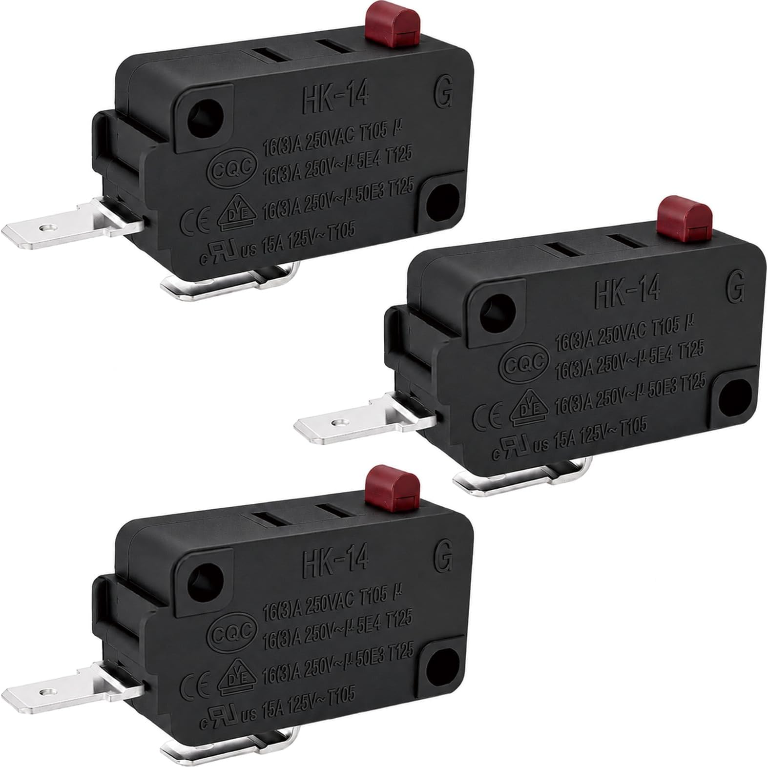 3 Pack HK-14 No Micro Switch (Red) - 20A 250VAC SPST Normal Open Pin Plunger Switch - Fits Honeywell V7-1S37D13 - Door Safety & Limit Control