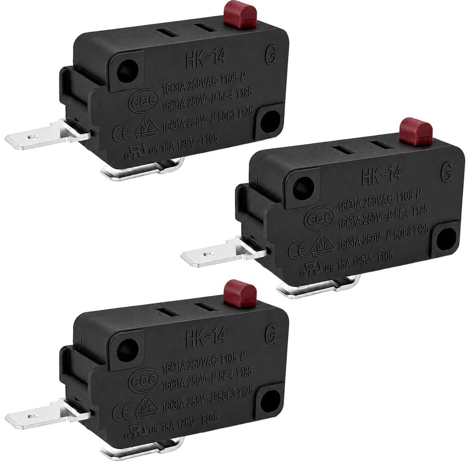 HK-14 Normally Open (NO) Micro Switch (3-Pack), 16A 125/250VAC 2-Pin Air Fryer Door Interlock Switch Compatible with Gourmia Ninja Insignia Instant Pot, Replacement Door Sensor Fixes Display Error