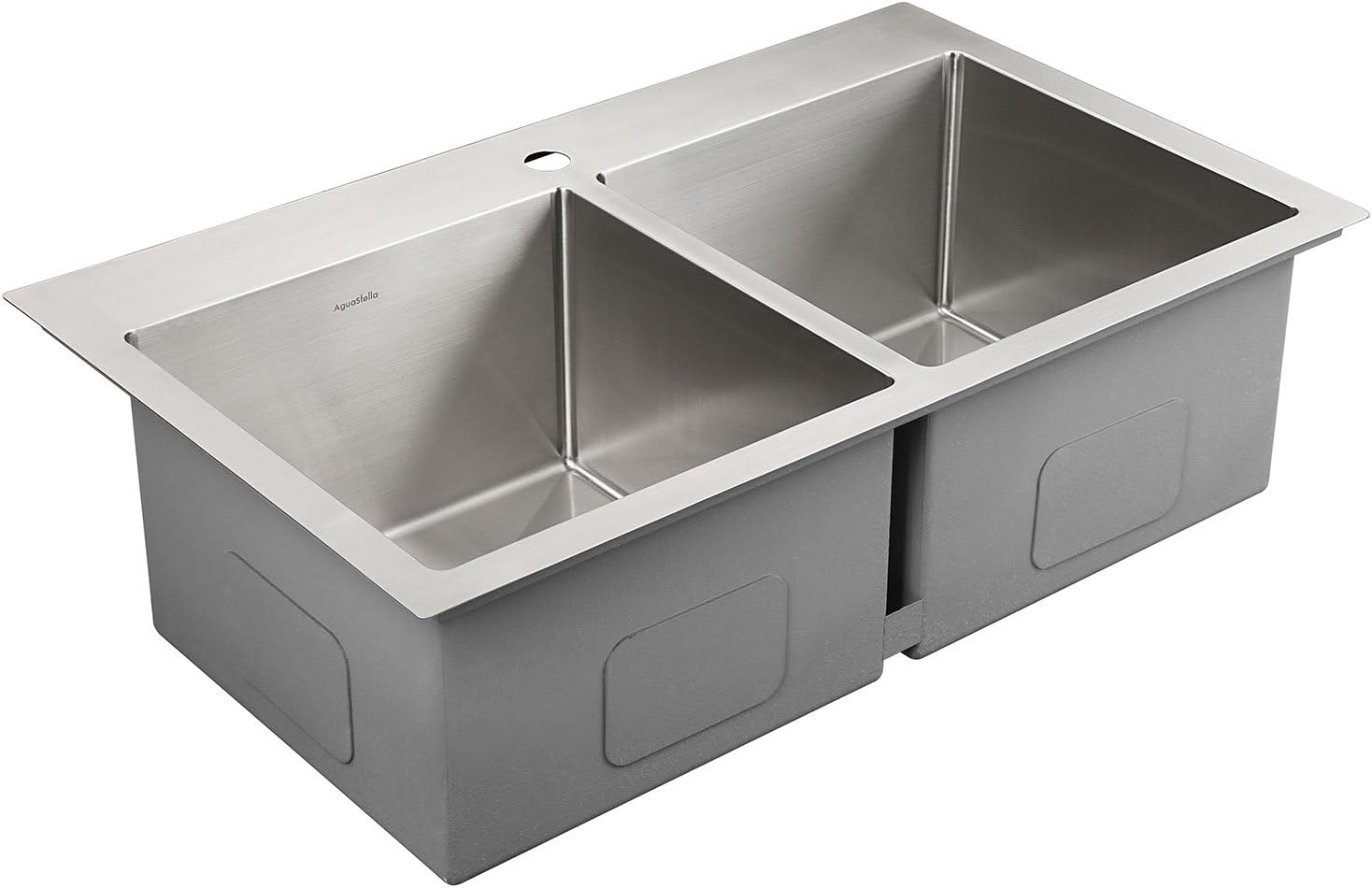 AguaStella Sink AS3320 Stainless Steel Kitchen Sink 33 Inch Handmade Overmount Drop in Double Equal Bowls