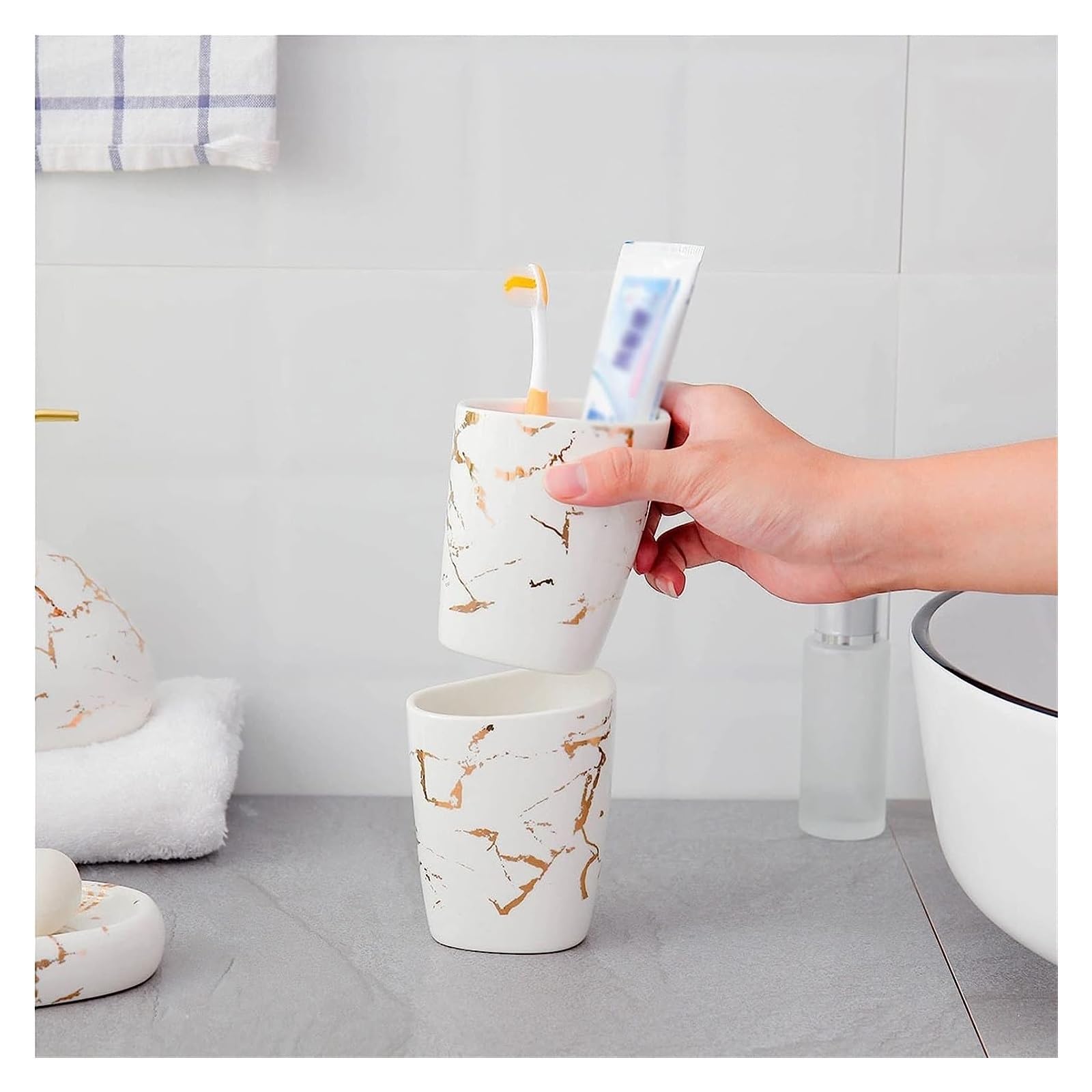 Dispensador de jabón de cerámica, botella de loción recargable, dispensador de jabón, juego de dispensador de jabón, baño de cerámica, juego de seis piezas, decoración ligera, juego de lavado, bomba d