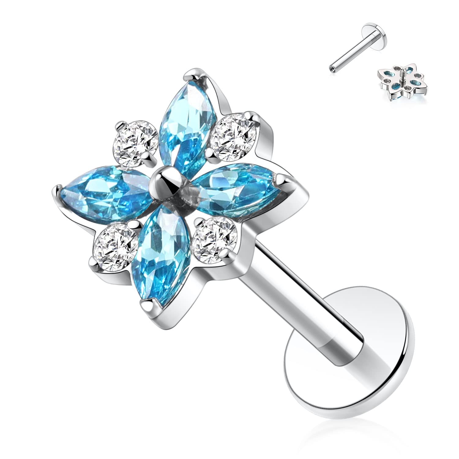 hengkaixuan 16G Titanium Labret Studs - Internally Threaded Flatback - Unisex - Silver - Piercing Jewellery — view 33