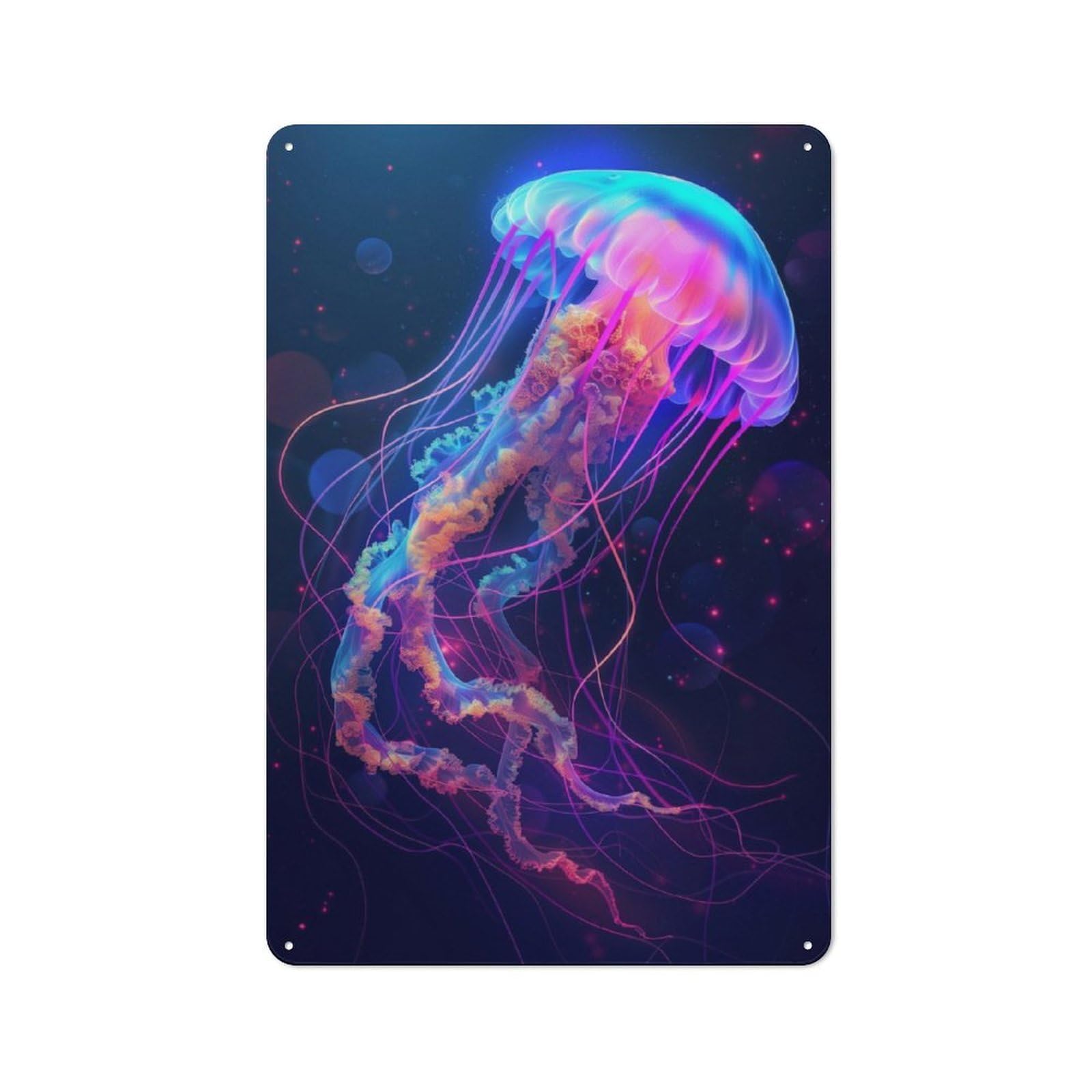 Junmoney Neon Jellyfish Printed Metal Sign 30X20cm For Pub Or Café, With Clear Industrial Wall Decor Character