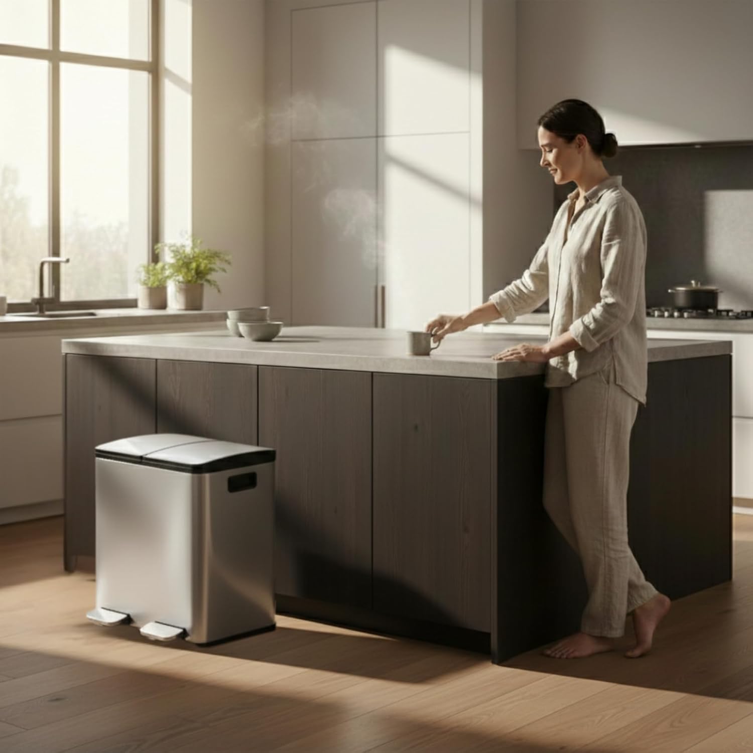 2 Contenitori per la Raccolta Differenziata da 30 L (60 L), Doppio Contenitore, Acciaio Inox Anti-impronta, con Coperchio a Chiusura Morbido e Pedale, Include 20 Sacchetti per Spazzatura